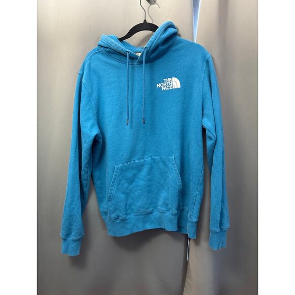 North Face Blue LOGO Pull Over Hoodie size Men's LARGE - Picture 1 of 3